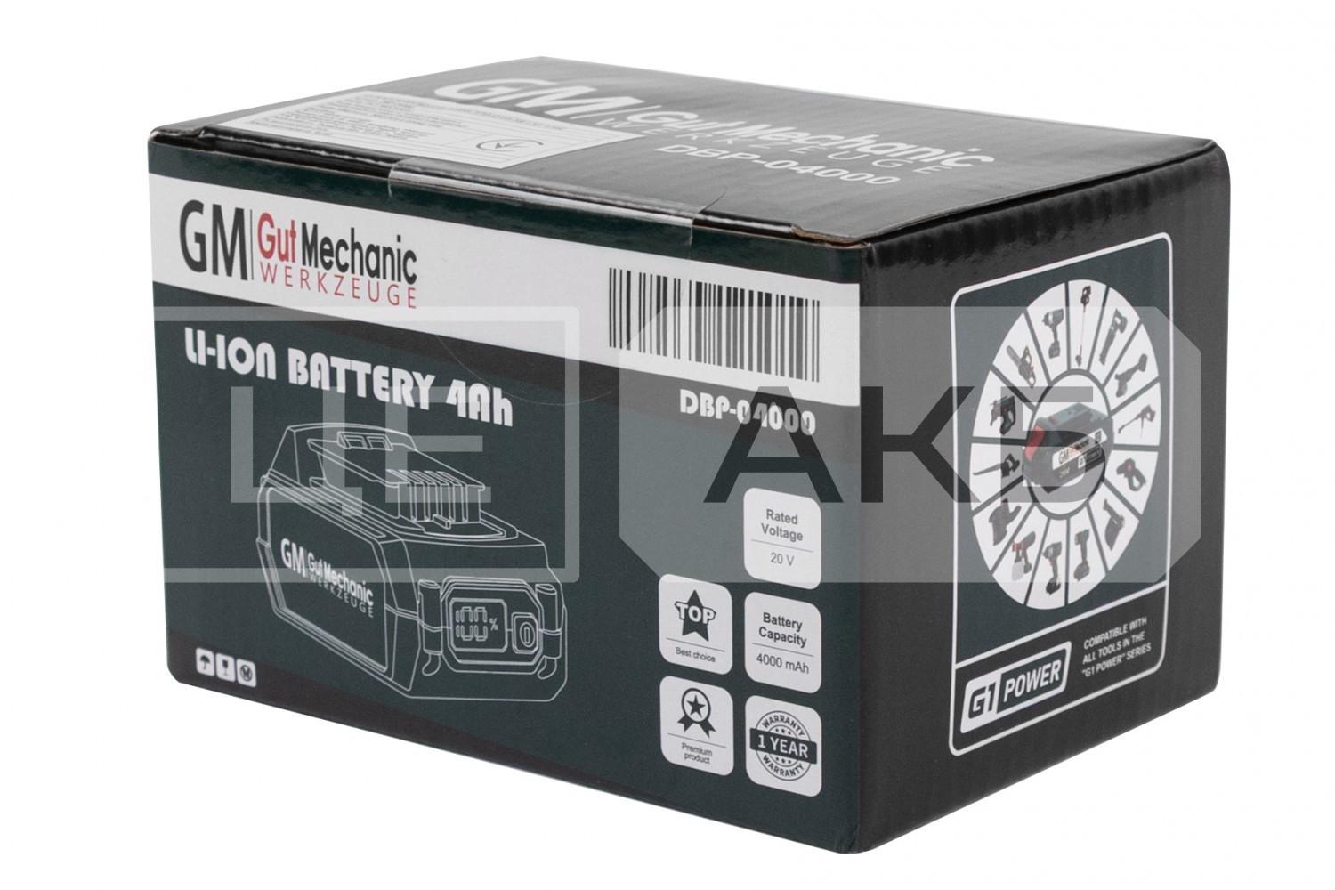БАТАРЕЯ АКУМУЛЯТОРНА GUT MECHANIC 20V 4AH LI-ION З DIGITAL BATTERY INDICATOR (%) (ГАРАНТІЯ 12 МІСЯЦІВ) DBP04000